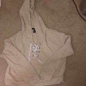 Cropped cross tie cream/tan sweatshirt hoodie